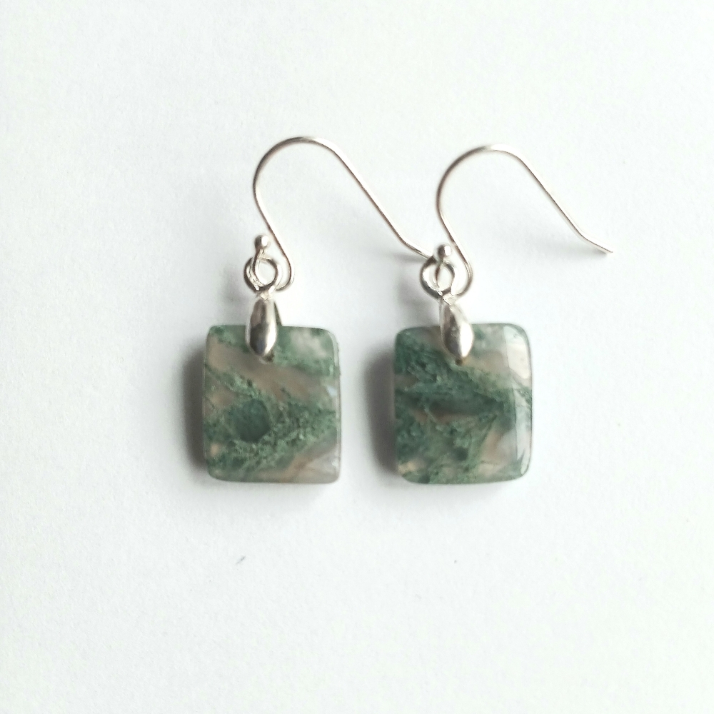 Moss Agate Gemstone Earrings with 925 Sterling Silver Findings